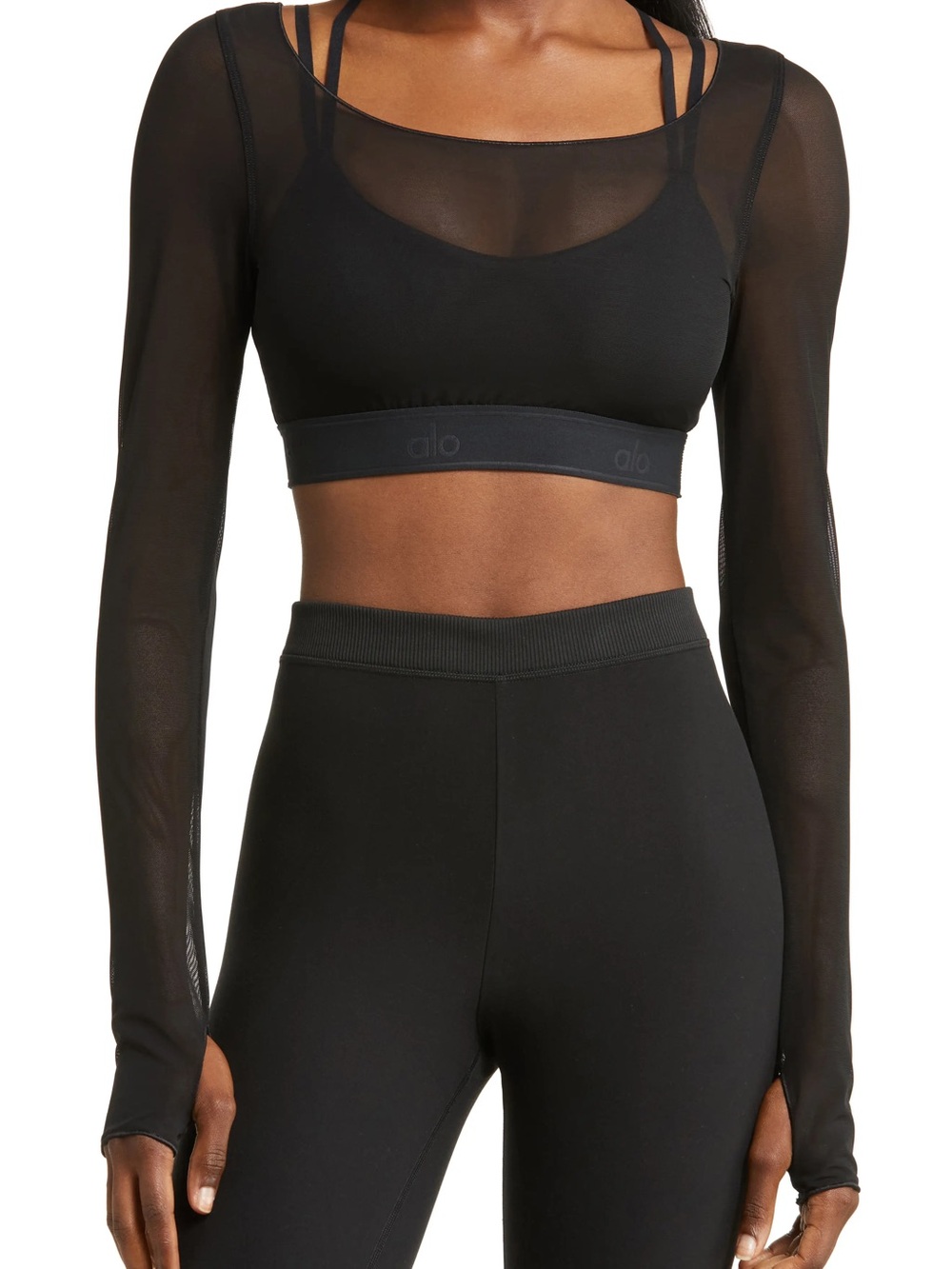 Alo Black Mesh Airlift Long Sleeve Crop Top